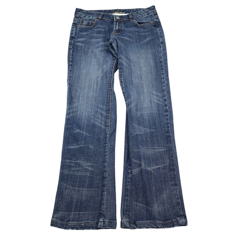 Bebe Pants Womens Blue Flat Front Bootcut Button Zip Dark Wash Denim Jeans